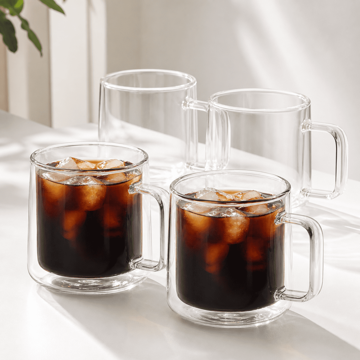 15oz 4-pack Double Walled Glass Coffee Mugs with Handles - Walmart.com