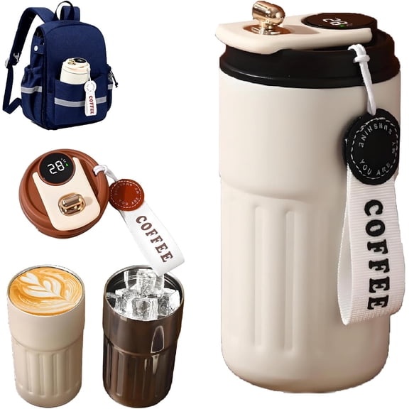 15oz/450ml Smart Travel Mug with LED Temperature Display,Stainless Steel Vacuum Insulated Coffee Thermos & Tumbler,Leak-Proof Portable Cup for Hot/Cold Beverages
