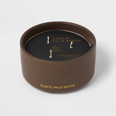 15oz Ceramic Jar 3-Wick Black Label Rustic Palo Santo Candle - Soy Wax Blend, Aromatic Clove & Vetiver