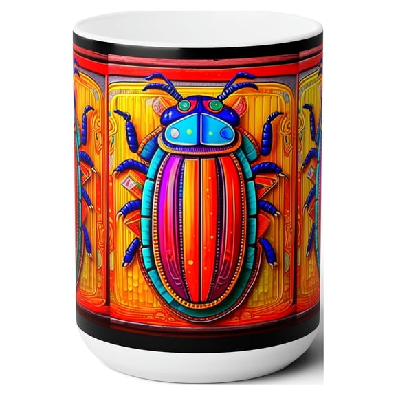 15oz Ceramic Latte and Coffee Mug Scarab Beetle Insect Large Drink Cup