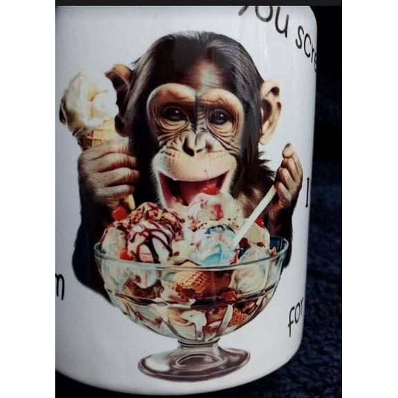 15oz Chimpanzee gift coffee mug, Milo the ice cream monkey