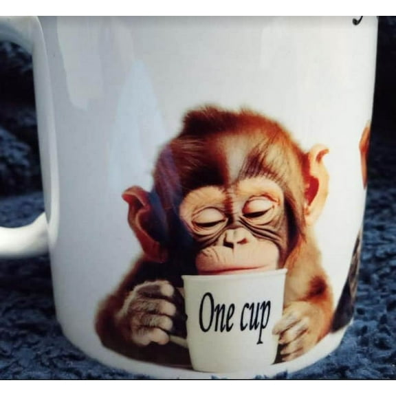 15oz Chimpanzee gift coffee mug dishwasher and microwave safe cup with art by Leon Jones - funny, cute, monkey,