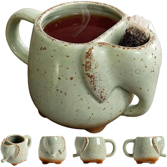 15oz Elephant Mug, Creative Ceramic Tea Bag Elephant Mug with Tea Bag Holder(1 Pcs)