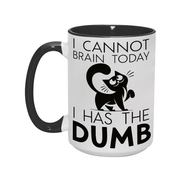 15oz Funny Cat Mug - 'I Cannot Brain Today I Has The Dumb' Humorous Black Cat Print Ceramic Coffee Cup, 15 Ounce, Perfect Gift for Cat Lovers
