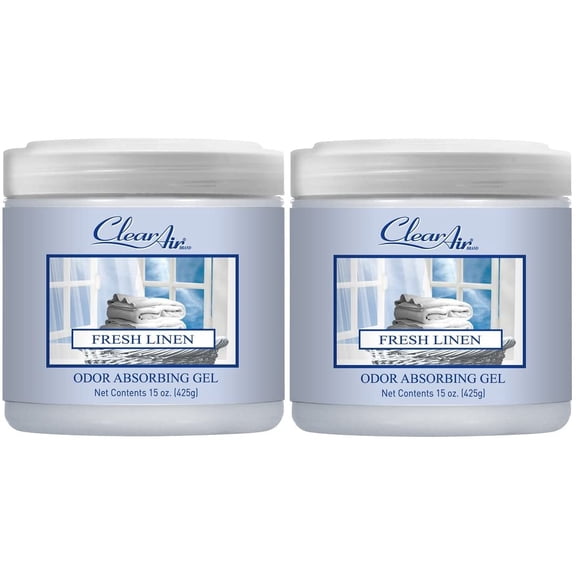 15oz Gel Odor Eliminator - Absorb & Remove Strong Odors from Pets, in Bathrooms, Basements, Garage, Cars, RVs & Boats - Eliminate Tough Odors with Essential Oils (Fresh Linen, 2-Pack)