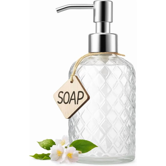 Casafoyer 15 oz Glass Soap Dispenser with Stainless Steel Pump, Clear