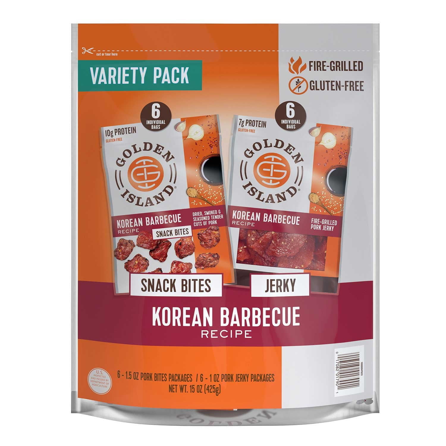 Golden Island Korean Barbecue Pork Jerky and Snack Bites, 1.5 Ounce (Pack of 12)