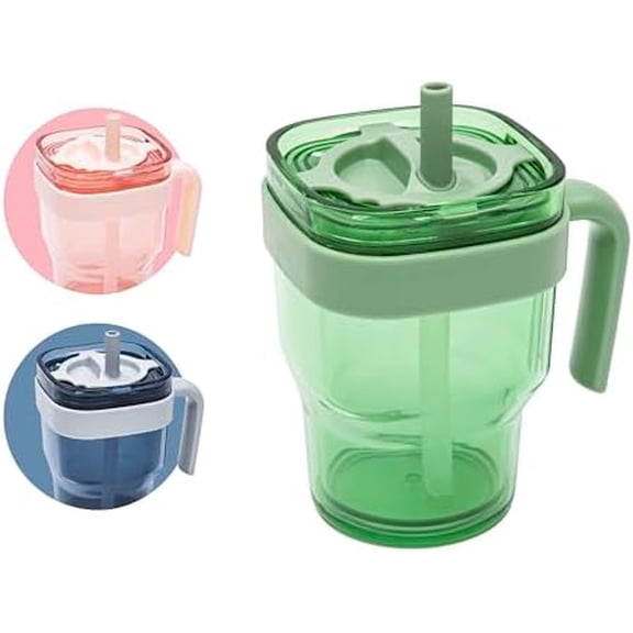 15oz Leakproof Straw Tumbler with Lid and Straw Double Wall Slim Coffee Cup Reusable BPA Free Plastic Travel Mug Integrated Handle Dishwasher Safe