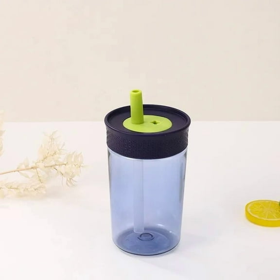 15oz Mini Plastic Straw Cup for Kids – Compact Insulated Tumbler with Reusable Straw, Dishwasher Safe, Spill-Resistant, Cold Drink Travel Bottle for School or Sports