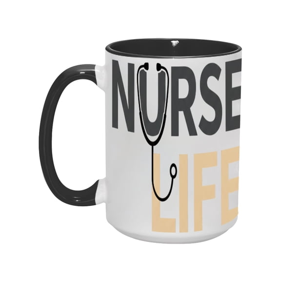 15oz "Nurse Life" Ceramic Mug – Stethoscope Graphic Design, Inspirational Quote Coffee Cup for Nurses