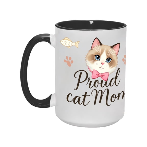 15oz "Proud Cat Mom" Ceramic Mug - Cute Cat Lover Gift, Heartwarming Coffee Cup for Feline Enthusiasts, Microwave & Dishwasher Safe