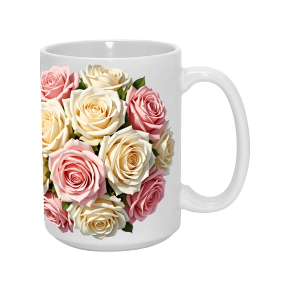 15oz 'Romantic Rose Bouquet' Ceramic Mug - A Charming Floral Sipper