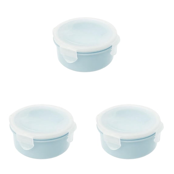 15oz Round Plastic Food Container with Lid, Small Round Glass Meal Prep Container, Snap Lock Small Clear Food Storage Bowls, BPA-Free, Microwave, Dishwasher, Freezer Safe,Blue-3pcs