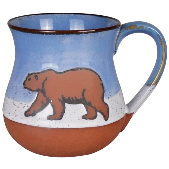 15oz Rustic Ceramic Bear Mug - Glazed Stoneware Coffee Cup with Wildlife Design - Microwave Dishwasher Safe Gift for Outdoorsman,Home Decor - Blue & Brown