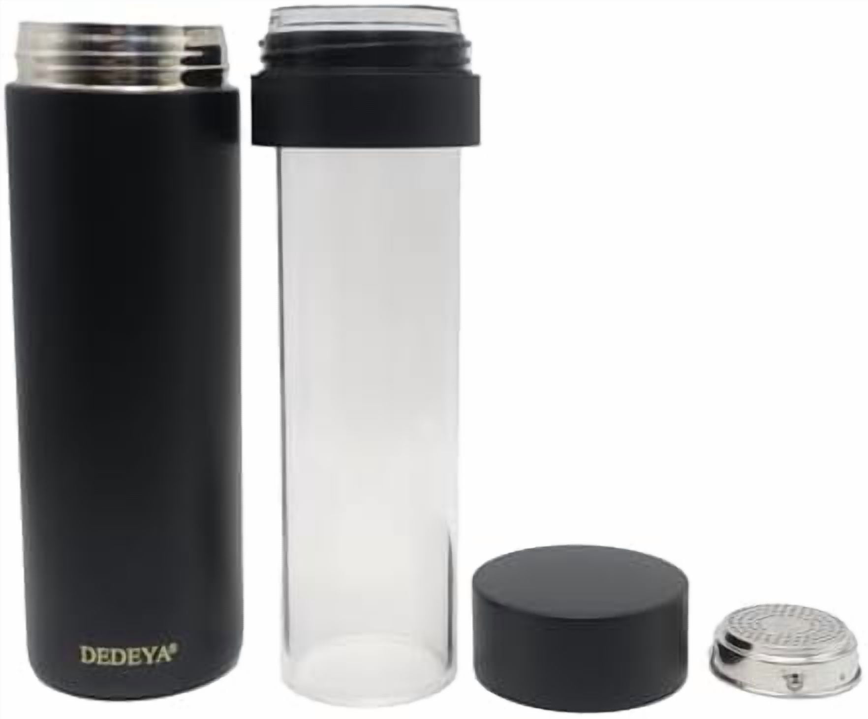 15oz Stainless Steel Vacuum Insulated Water Bottle – Glass Lined Thermos (Tea Strainer, Hot/Cold Drinks, Leakproof Car Mug, Black), 209 – Home Decor, Kitchen, & Other