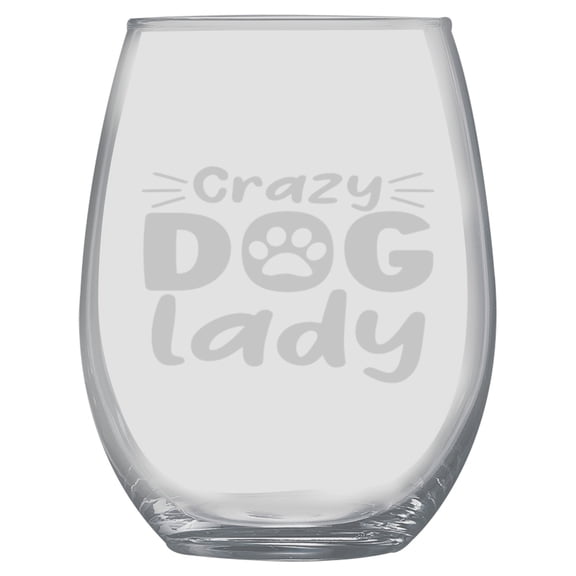 15oz Stemless Wine Glass -  Crazy Dog Lady