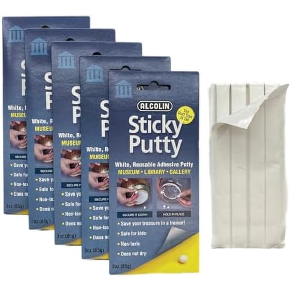 15oz Sticky Putty- Reusable Museum & Gallery Quality Adhesive Putty - Won't Dry Out, Repsitionabe (5x3oz Pack)