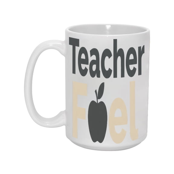 15oz "Teacher Fuel" Ceramic Mug – Bold Design with Apple Icon, Inspirational Quote Coffee Cup for Educators