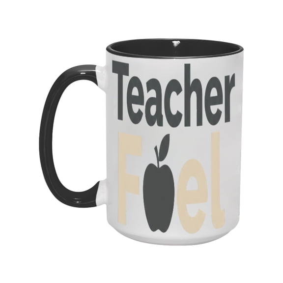 15oz "Teacher Fuel" Ceramic Mug – Bold Design with Apple Icon, Inspirational Quote Coffee Cup for Educators