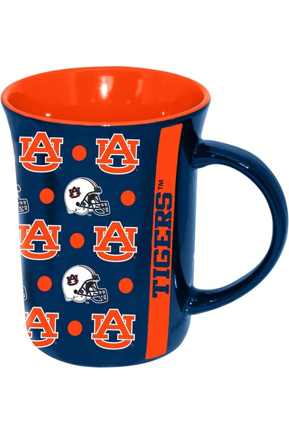 15oz Two‑Tone Ceramic Coffee Mug with Husky Dog Logo, Navy Red Polka Dot Pattern Tea Cup, Stylish Drinkware Gift for Daily Use & Pet Lovers