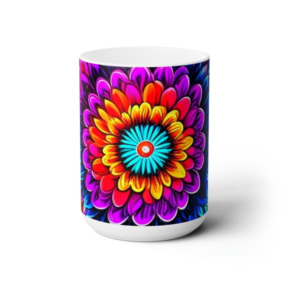 15oz Two-Tone Ceramic Coffee Mugs Hot and Cold Drink Cups Mandala Art Print