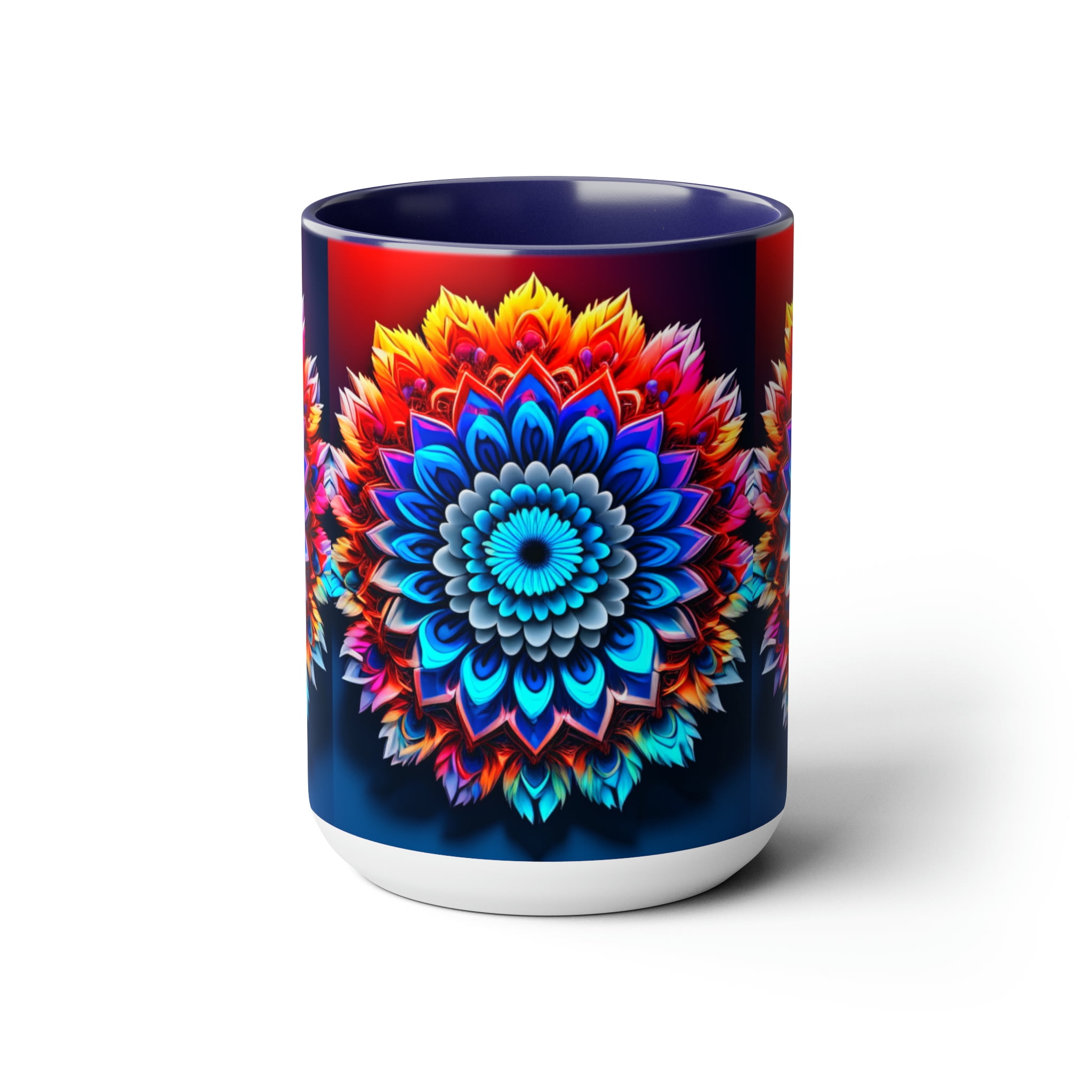 15oz TwoTone Ceramic Coffee Mugs Hot and Cold Drink Cups Mandala Art