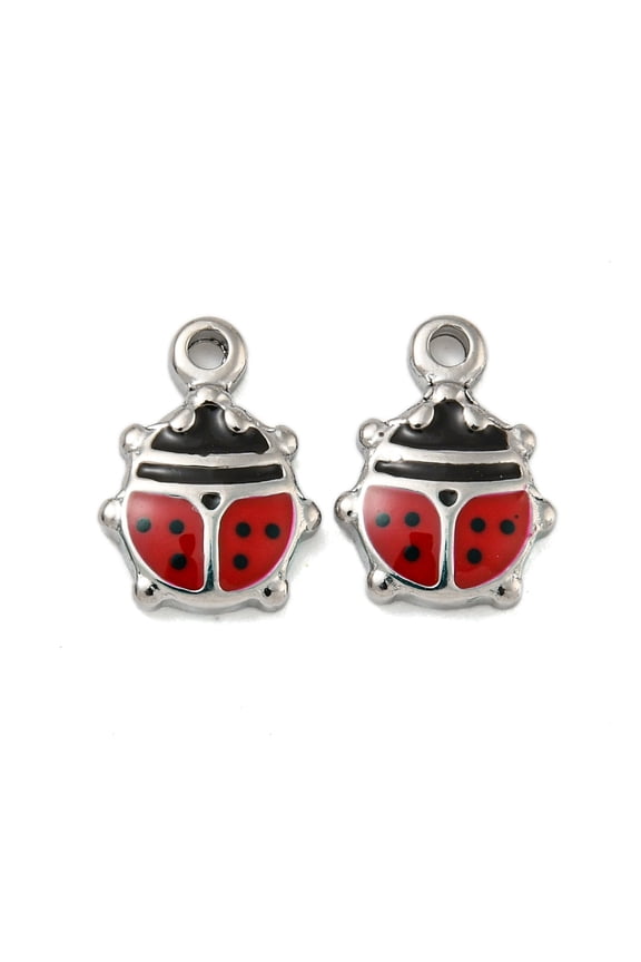 15pc 304 Stainless Steel Enamel Charms Ladybug Charm Stainless Steel Color 12x8.5x2.5mm Hole: 1.6mm