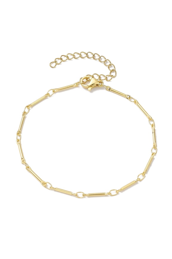 15pc Brass Bar Link Chain Bracelets for Women Men Golden 7-1/8 inch(18~18.1cm)