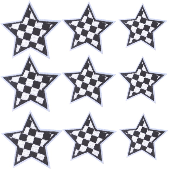 15pc Checkered Pentagram Patches Five-Pointed Star Iron On Racing Day Patch Embroidered Sew on Appliques for Clothes Jeans Hats Backpacks Denim Crafts Black and White