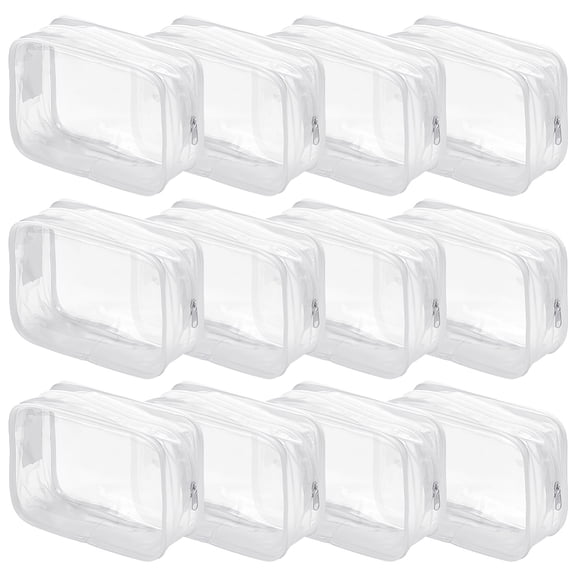 15pc Clear Plastic Cosmetic Zipper Bags Multi-functional Makeup Storage Bags Rectangle White 17.3x12x5.8cm