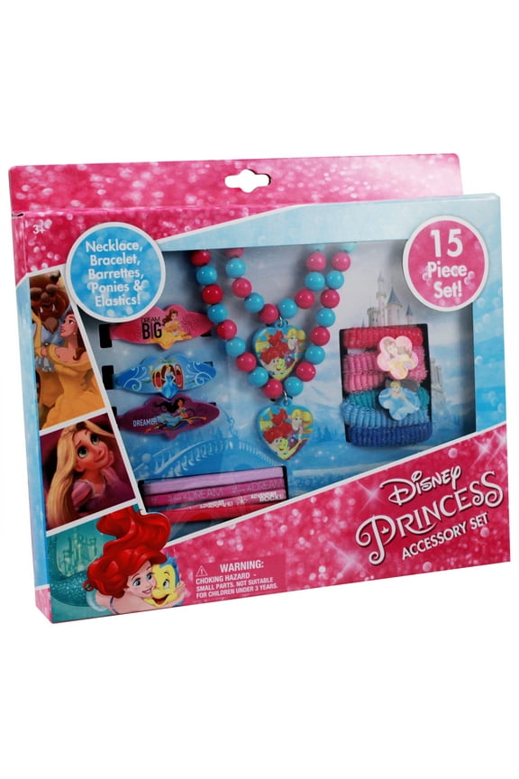 15pc Disney Princess Girls Hair Accessory Gift Box Set Kids Jewelry Hair Ponies