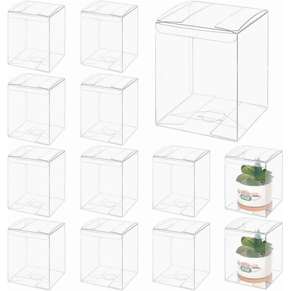15pc Foldable PET Plastic Packaging Boxes Frosted Rectangle Clear 10x10x13cm