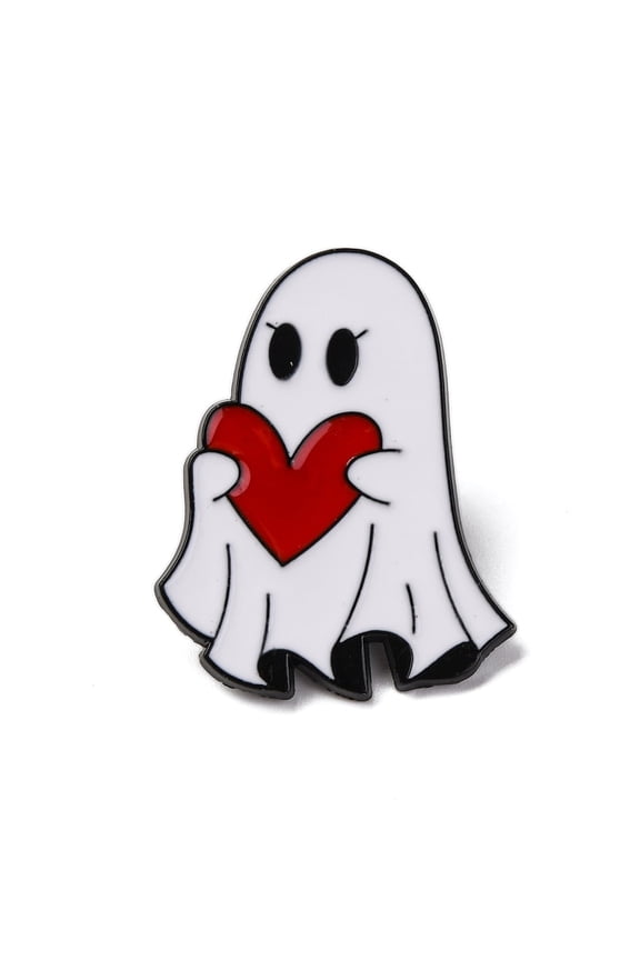 15pc Halloween Ghost Holds Heart Zinc Alloy Enamel Pin Brooches FireBrick 30x23.5mm