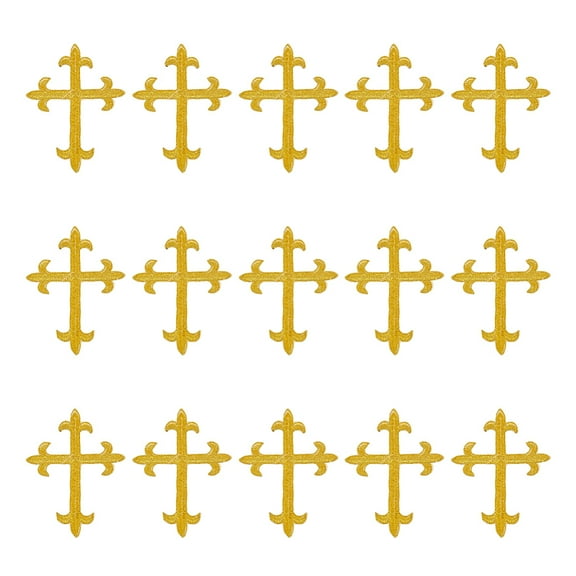 15pc Polyester Metallic Thread Embroidery Applique Patch Sewing Craft Decoration Religion Cross Gold
