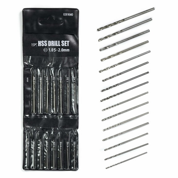 15pc Tooltreaux High Speed Stainless Steel Drill Bits Set 1.05 to 2mm