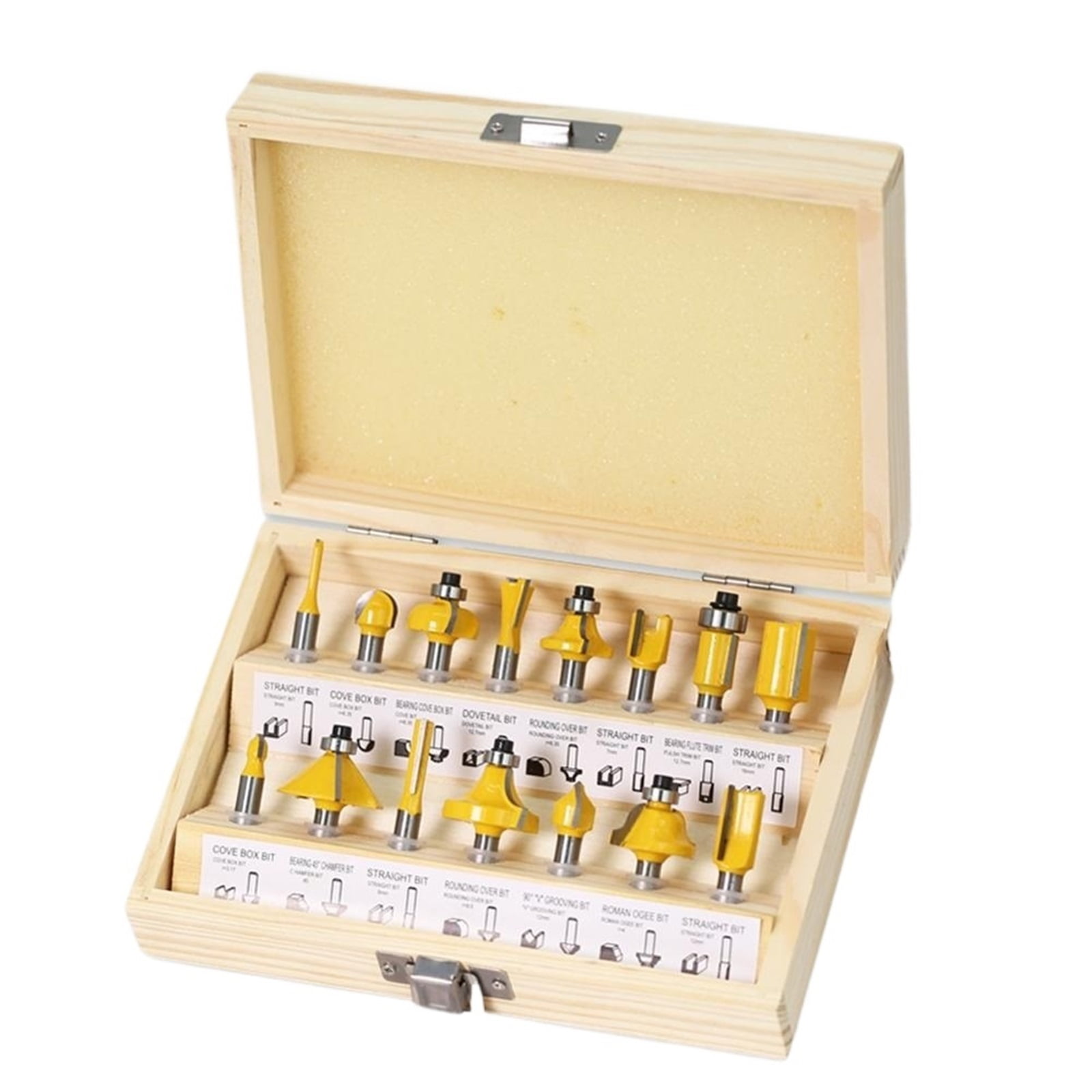 15pcs 1/4inch Router Bit Set Trimming Straight Milling Cutter For Wood Bits Tungsten Carbide Cutting Woodworking ,Great Multi-Purpose Application