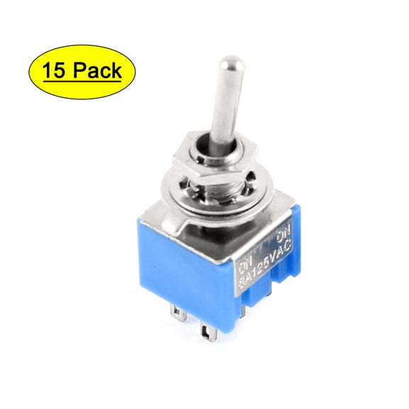 15pcs  125V 6A 6Pin 2 Positions ON-OFF DPDT Latching  Toggle Switch Blue