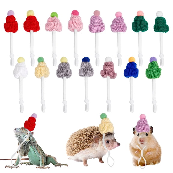 15pcs 15pcs Mini Hat with Adjustable Elastic Strap Mini Woolen Yarn Pet Hats Hamster Hat Small Animals Hat for Hamster Lizard Snake Pets Animal Decoration Accessories Wool