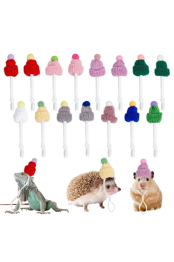 15pcs 15pcs Mini Hat with Adjustable Elastic Strap Mini Woolen Yarn Pet Hats Hamster Hat Small Animals Hat for Hamster Lizard Snake Pets Animal Decoration Accessories Wool