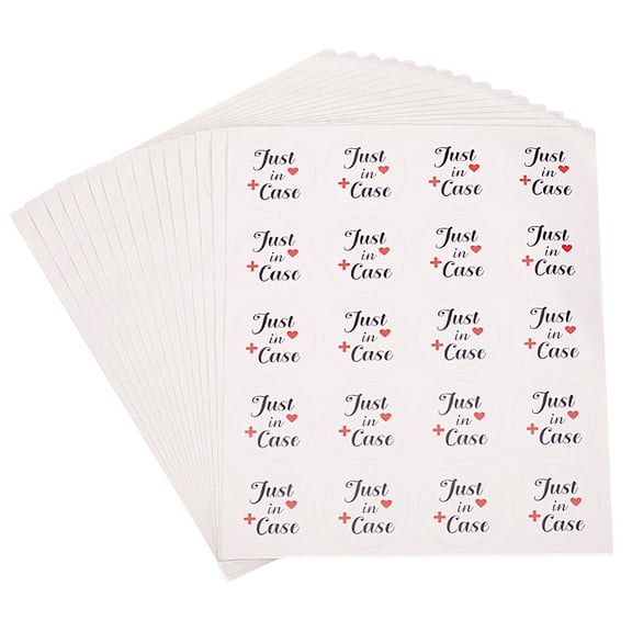 15pcs 300pcs Just in Case Sticker Self Adhesive Paper Labels for Hangover Kits Round White Self-Adhesive Stickers with Text Heart for Events Hotel Welcome Bags Party Favor Bags