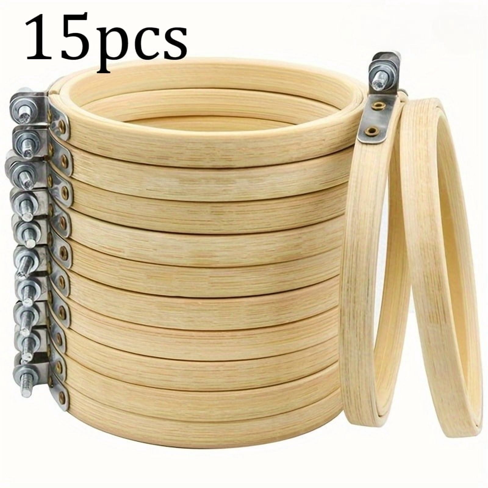 15pcs 6-Inch Wooden Embroidery Hoops, Adjustable Round Cross Stitch Hoops, Natural Bamboo Rings for Sewing, Art Crafts, Projects, Christmas Home Decorations, and Handicraft Supplies