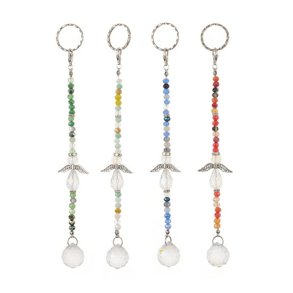 15pcs Angel & Teardrop Clear Glass Suncatchers with Colorful Glass Bead Wall Hanging Ornament for Home Garden Decoration Mixed color 21.4cm