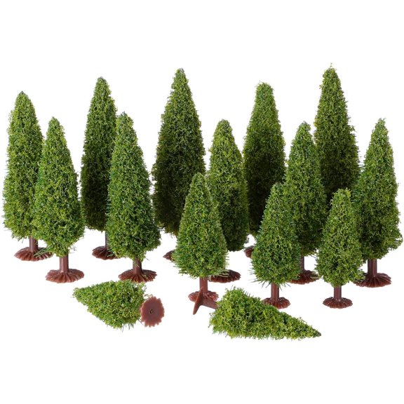 15pcs Artificial Cedar Landscape Tree Figurines Set - Architectural Model Decorative Trees for Office Desk, Home Decor, Diorama, Model Railroad, Art Projects