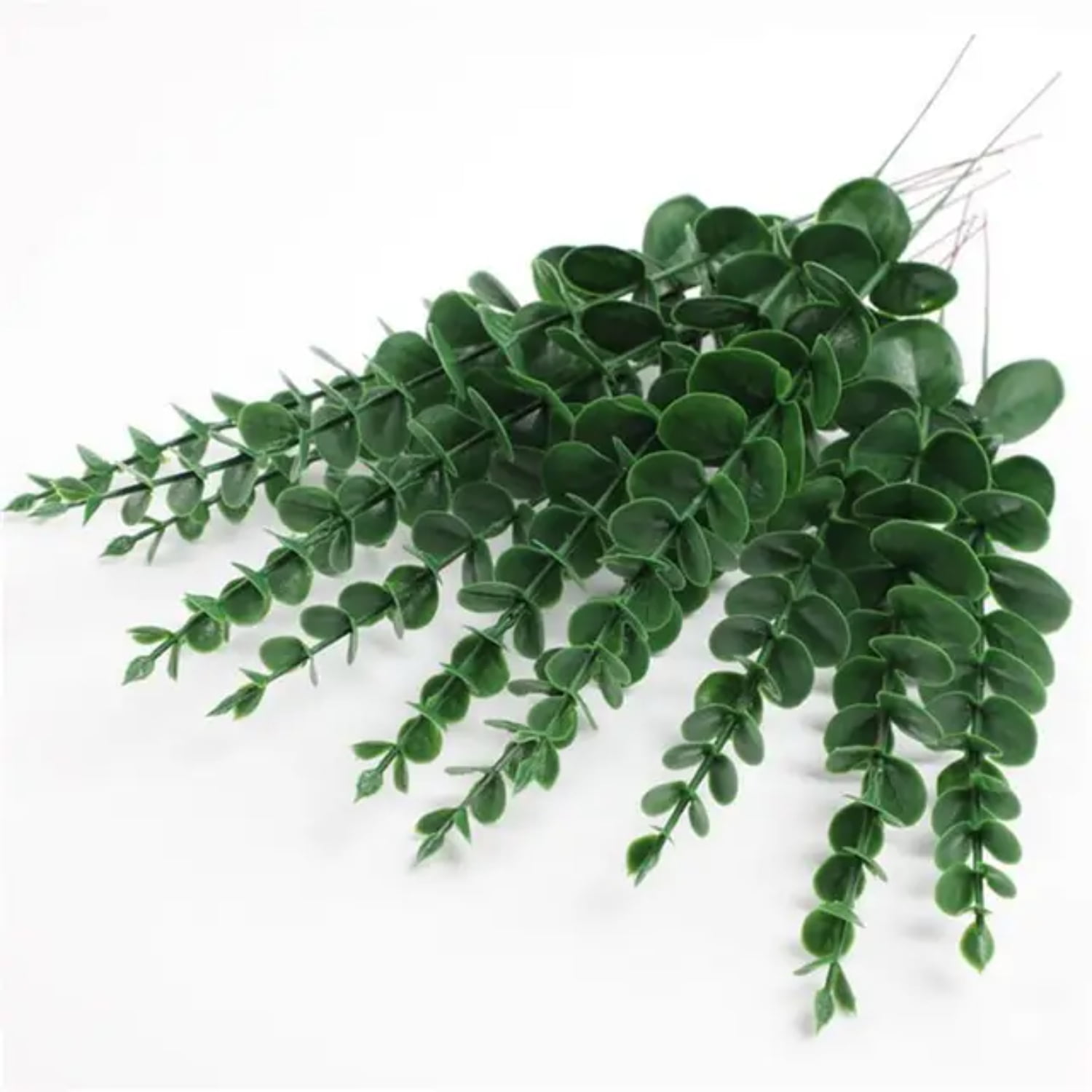 15pcs Artificial Green Plants Leave Greenery Stems with Frost Vase