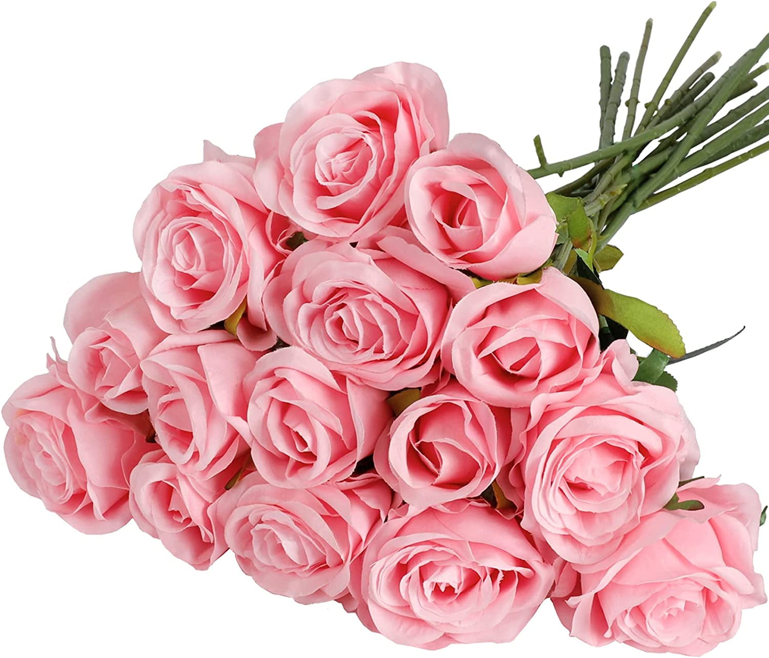 15pcs Bulk Faux Silk Pink Roses, Artificial Flowers with Long Stems for ...