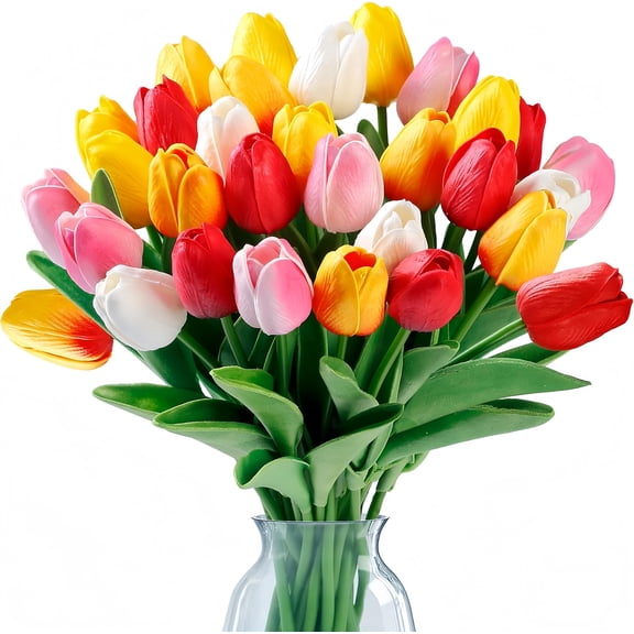 15pcs Artificial Tulips PU Faux Flowers, Multicolor Real Touch Fake Tulips for Home, Wedding, Party, Table Centerpiece Decor for Mother's Day (Multi Colors)