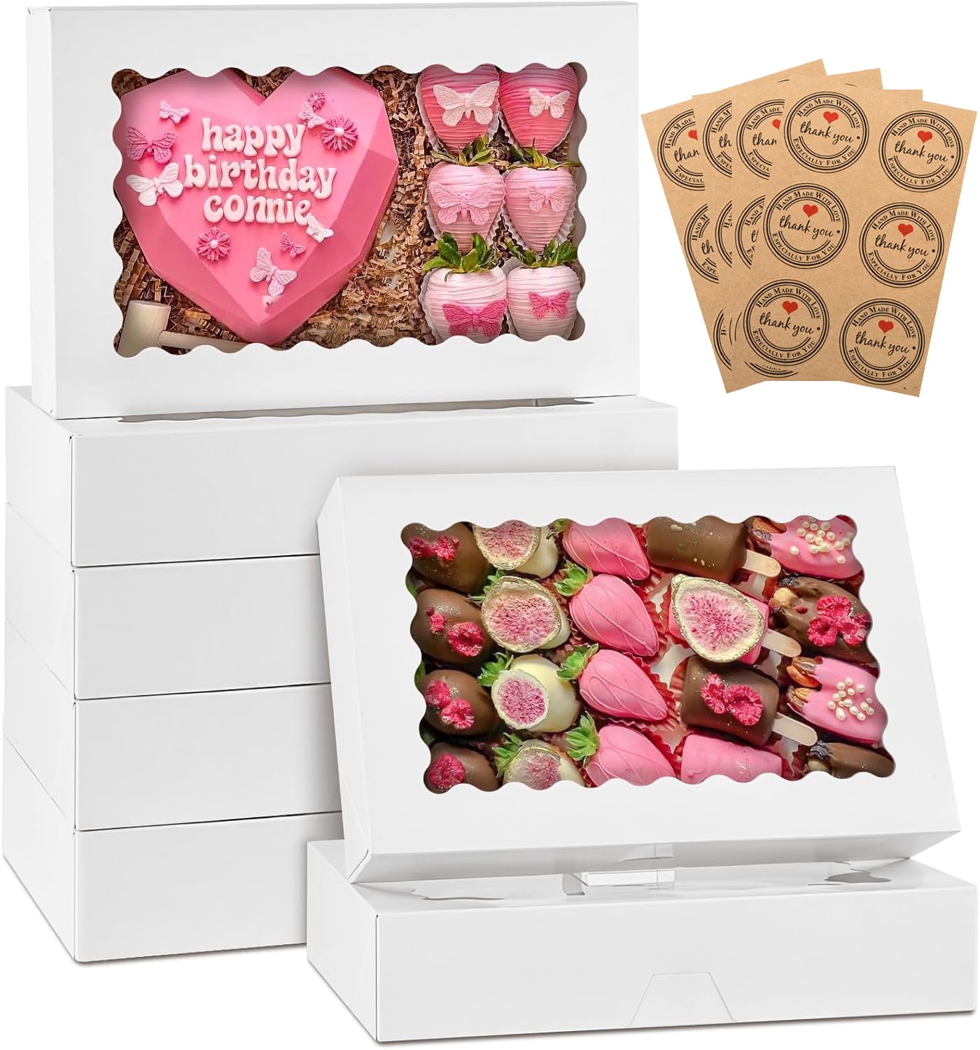 RICHTOP, Bakery Boxes, 12x8x2.5 Inches, with Window and Stickers