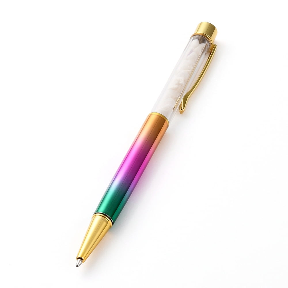 15pcs Ballpoint Pens with Mixed Stone Chip Beads 14.1x1.3x0.95cm