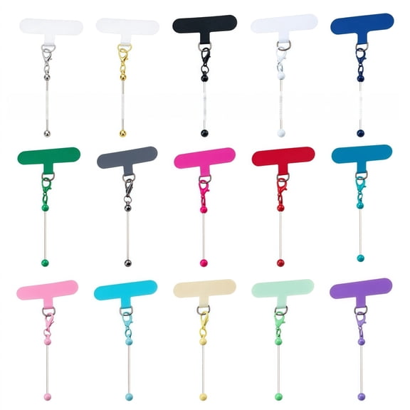 15pcs Beadable Phone Lanyard Clips for Cellphone, Anti-Loss Adhesive Phone Case Tabs with Metal Bar, Universal Colorful Stickers for Beads Charms Wrist Strap, Women Men