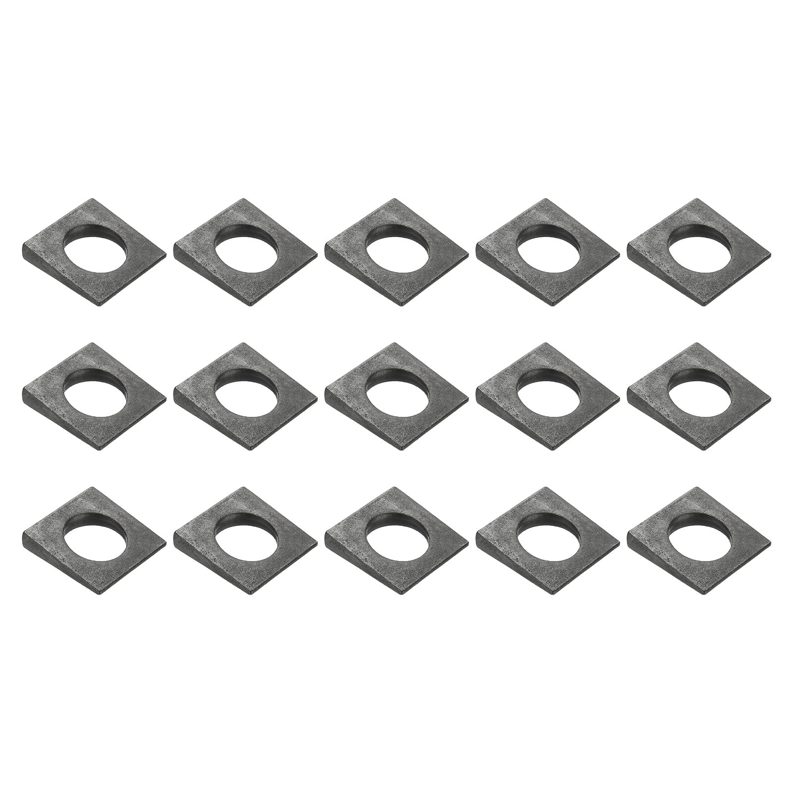 15pcs Beveled Square Washers, M27x50mm Square Beveled Washers Bearing Strut Plate Flat Pad Spacer Carbon Steel for 27mm Bolts Wedge Shim Leveling Fastener Nut Bolt Gasket, Black